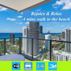 Broadbeach oceanview apartment Level 26 with carpark - 4 mins walk to the beach