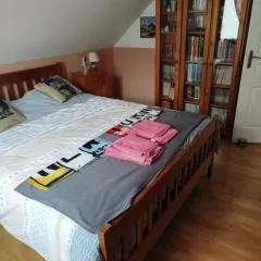 Chambre rouge dans maison avec parking