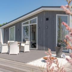 Chalet with decorative fireplace on a holiday park