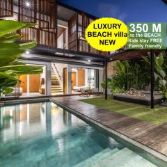 4BR NEW Luxe 350m to BEACH villa I KIDS stay free I Living panoramic windows I AC I 9 meters pool