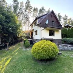 Domek nad Jeziorem Trzechowskim w lesie letniskowy na wsi
