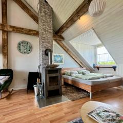 Hof Vierzehnender im Hohen Venn - 70qm Fachwerk-Studio - grosses Wohn-Schlafzimmer mit Dachterrasse und Kaminofen - separate Küche - perfekt für Paare - Monschau - Eifel - Hunde willkommen - Islandpferde