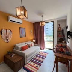 Charmoso flat com varandão em Tambaú