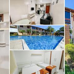Flat com 1 quarto com ar split, sala e cozinha completa, No condomínio Portal do Atlântico a 100m praia de Taperapuã (Barraca do Gaúcho) , portaria 24hrs, piscina.