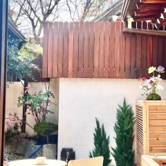A traditional Korean House with a yard
