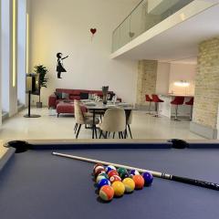 Loft With Pool Table, Kitchen Island & Gallery