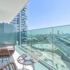 Vogue 17th Floor Balcony with Glow Garden and Sheikh Zayed View - Walkable to Metro, Wasl Residence