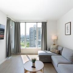 Modern 1BR Condo, Sleeps 4 with Views, AC, Balcony, Near SkyTrain