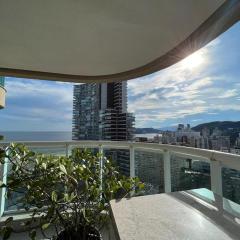 Estanconfor Santos Vista Mar com AC, Garagem, alto 23º andar