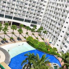 Pool view from one-bedroom condo at Shore Residence