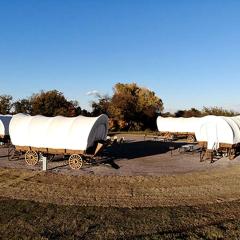 Rustic Conestoga Glamping Covered Wagon for Amazing Getaways to Oklahoma Farm