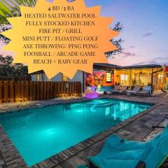 4 Bd Family Pool Retreat Wgame Room, Near Beach