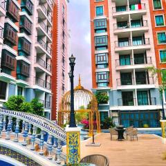 芭提雅中天海滩海景公寓预定 安达鲁西亚风花园公寓 精致泳池健身房公寓酒店预定 日租周租月租灵活