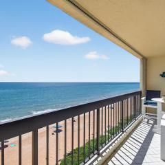 Renovated direct oceanfront condo with spacious balcony, heated pool, and garage parking