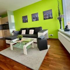 Three towers with parking