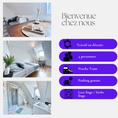 Confort, idéalement situé, 2 chambres en enfilade, parking gratuit, tram-train, proche autoroute