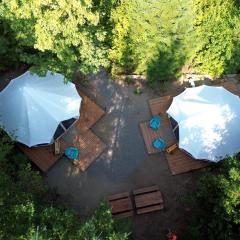 Spacious Dual Bell Tent Glamping Retreat with Forest Deck near Carson, Washington