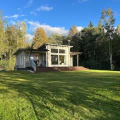 Log cabin by the lake