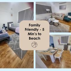 Family Friendly - 5 Mins To Beach