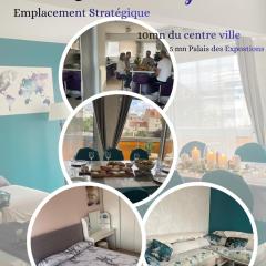 Bel appartement spacieux et lumineux de 100m2 au 3e étage avec ascenseur -A 5mn à pied du parc des expositions congrès de Dijon et ENG et 10mn du centre ville place Parking devant l'immeuble