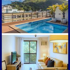 Flat em Copacabana a 4 min da Praia - Garagem Grátis, Rooftop com Piscina, Vista Verde, Portaria 24H