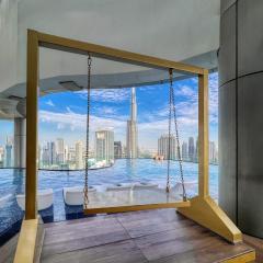 Dubai Scenic Infinity Pool with Burj Khalifa Views