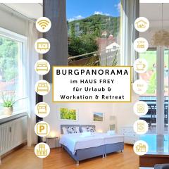 3 BR BURGPANORAMA Wohnung im Haus Frey mit Ausblick, 2 Bäder, Parken vor dem Haus, Balkon, Küche