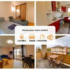 Appartement T3 avec 2 Salles d'eau, Parking & Balcon - RER A à 3 min
