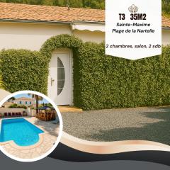 T3 de 35m2, plage à pied, piscine partagée, BBQ, parking, Wifi, 2 chambres 2 salles de bain, résidence le Rêve D'Azur