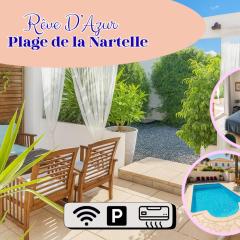 Rêve D'azur plage de la Nartelle studio 20m2 avec piscine partagée, parking Barbecue, draps inclus à la Nartelle