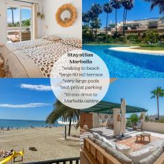 StayatSas Marbella, close to the beach, large 80 m2 terrace, large swimming pools, parking included, 10 minutes from the centre
