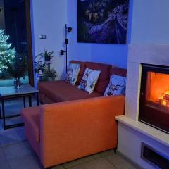 Dom uKromki z kominkiem i widokiem na Śnieżkę