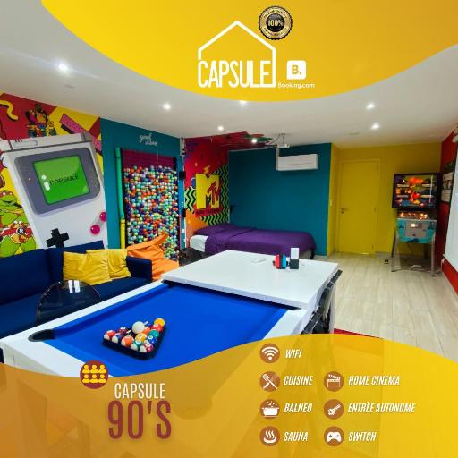 Capsule 90's - Balnéo - Sauna - Flipper - Billard - Netflix - Nintendo Switch & Jeux -, undefined