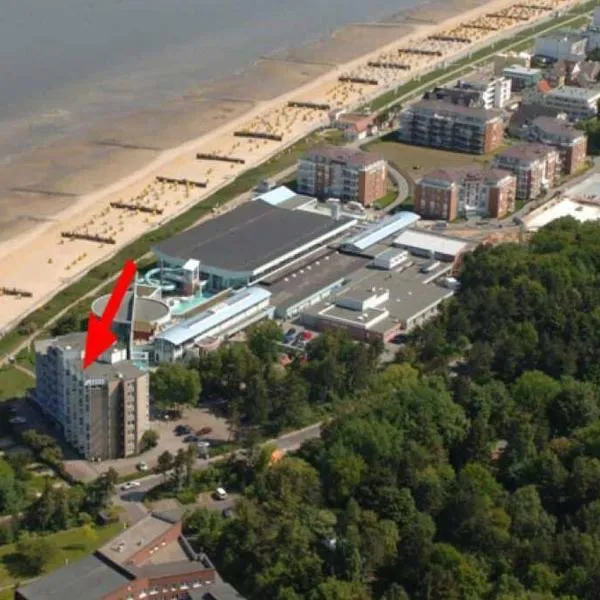 Apartment 103 im Haus Seehütte direkt am Strand in Cuxhaven Duhnen mit Seesicht in der Ferne, hotel i Cuxhaven