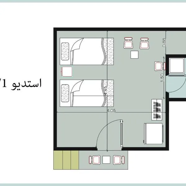 1CH1 studio 2beds ground floor sea view 114 green beach, hotel in Al Qaşabah ash Sharqīyah