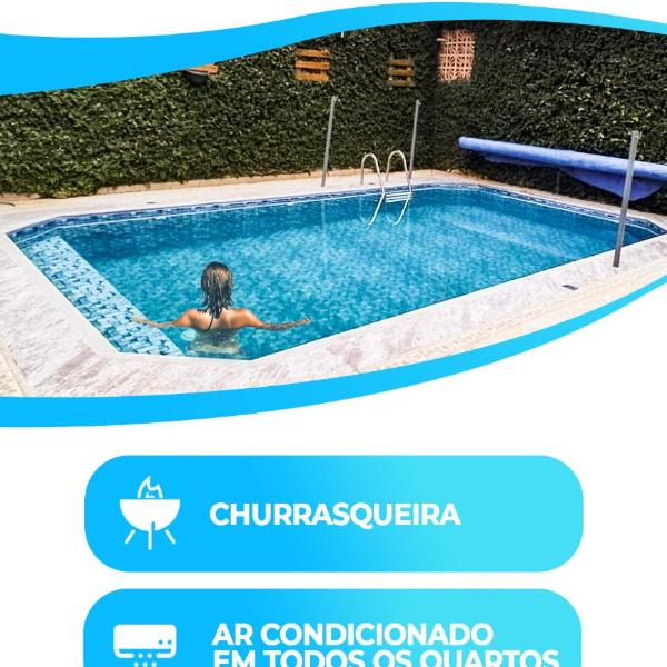 Casa com piscina, churrasqueira, 3 suítes com ar condicionado