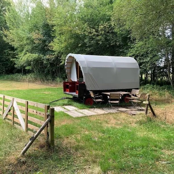 Huifkar in landelijke omgeving, hotel en Ureterp