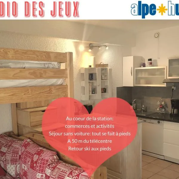 Studio des Jeux - Alpe d'Huez Hyper Centre - 4-5 personnes - Wifi, hotel LʼHuez városában 