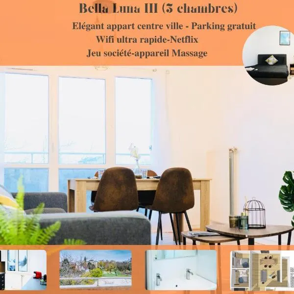 Bella Luna III - Elégant appartement centre ville - Parking gratuit - Wifi ultra rapide-Appareil Massage-Netflix-Jeu société, hotell i Prugny