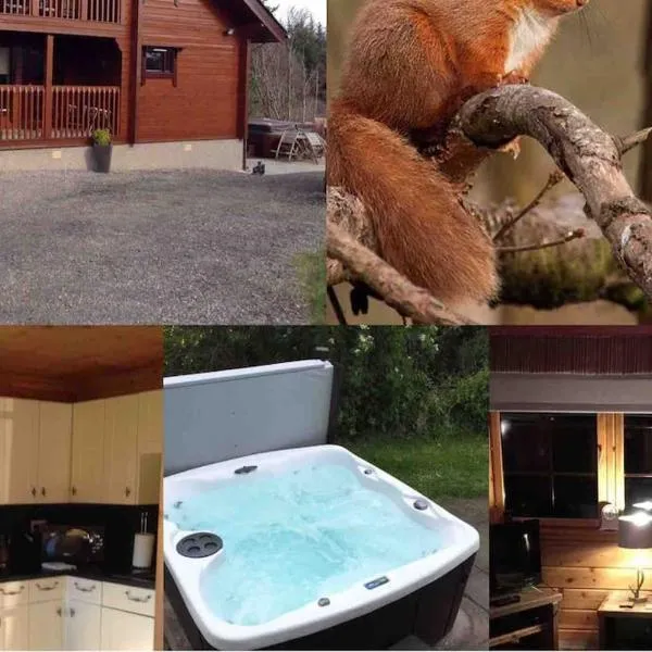 Red Squirrel log cabin with hot tub, viešbutis mieste Fochabersas