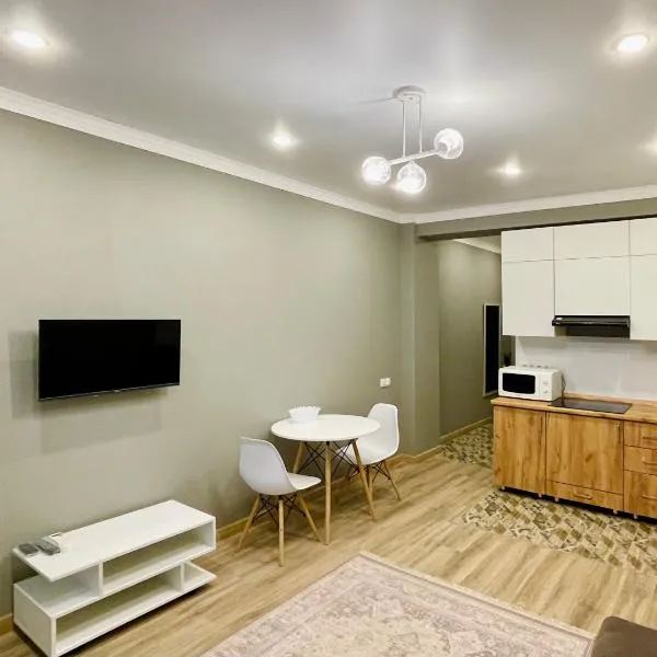 Modern Studio with Panoramic Mountain View, hotel in Almaty