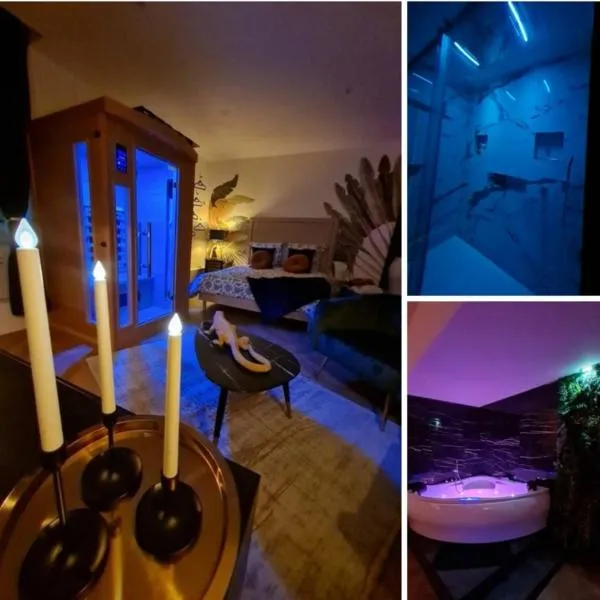 Spa-Sauna-Ciel de pluie tropicale-Champagne Nuit Romantique - Escapade Mâconnaise, hôtel à Mâcon