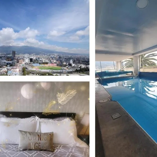 500 Excelente Vista ciudad Quito,parque, piscina,balcón,sauna,tranquilo encantador seguridad 24-7, hotel in Quito