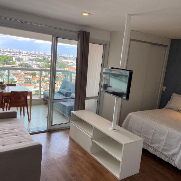 Loft com vista para aeroporto, tela de proteção 1 vaga e lazer completo