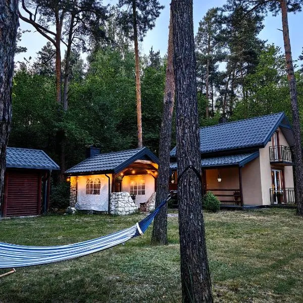 Kajaki wino i śpiew - domek z sauną w otoczeniu lasów i sąsiedztwie zalewu, hotel in Zakrzówek Szlachecki