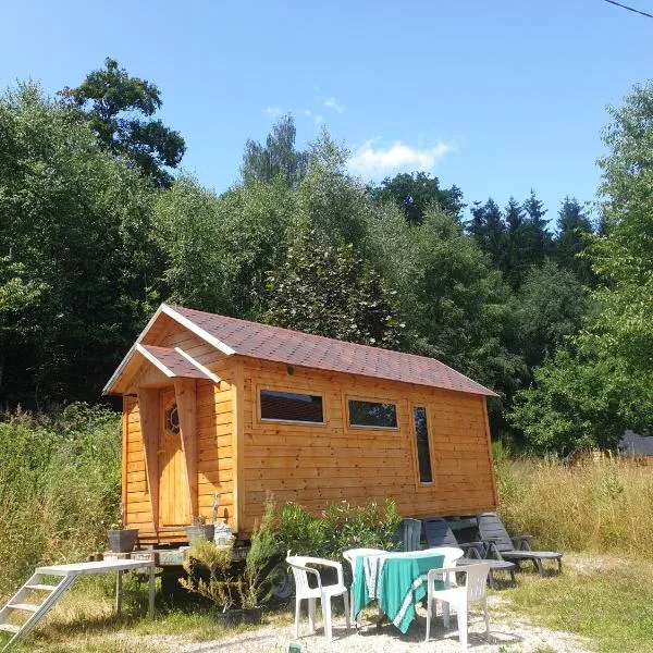 White wood tiny house, hotel in Claudon