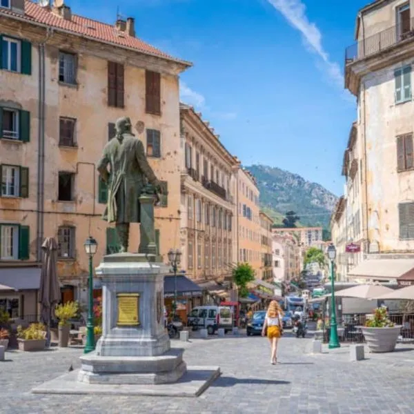 Corte magnifique T2 45m2 neuf 5 personnes place st marcel hyper centre wifi lave linge tv, hotel v Corte