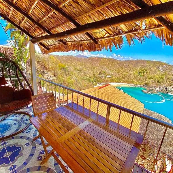 Exclusivo Bungalow frente a la playa, alberca nueva con vista infinita al mar, 8 hermosas playas cercanas, terraza con cama de playa y espectacular vista al océano pacífico! Nómadas digitales Starlink WiFi 203 mbps, hotel in Puerto Ángel