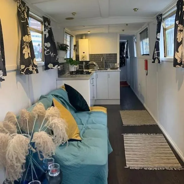 Narrow Boat moored in London, hotel in London