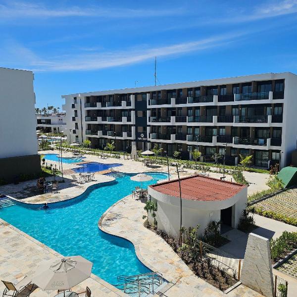 Flat premium com varanda gourmet no Makia Resort em Muro Alto 4 pessoas